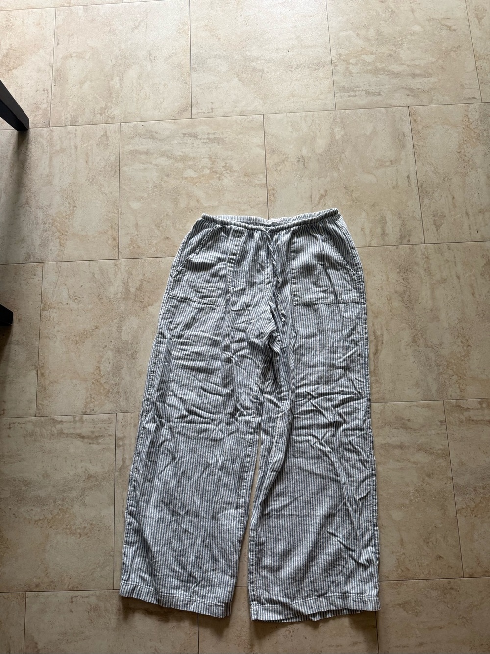 Blue and White Striped Linen Pants